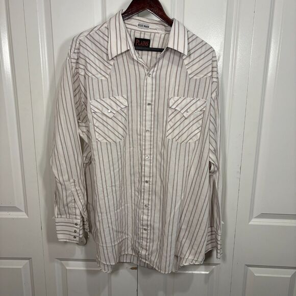 Plains Western Wear 2X Pearl Snap Shirt Men Striped Cowboy Cottagecore Rodeo - Picture 1 of 7